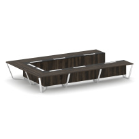 Стол для переговоров П-образный Steel Meet KM-PR.B.SP-15P / Тиквуд Светлый – Графит Глянец – Металл Белый / 4800×3200×750 Стол для переговоров П-образный Steel Meet KM-PR.B.SP-15P / Тиквуд Светлый – Графит Глянец – Металл Белый / 4800×3200×750