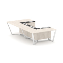 Стол для переговоров П-образный Steel Meet KM-PR.B.SP-07P / Тиквуд Светлый – Графит Глянец – Металл Белый / 1600×3200×750 Стол для переговоров П-образный Steel Meet KM-PR.B.SP-07P / Тиквуд Светлый – Графит Глянец – Металл Белый / 1600×3200×750
