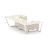 Стол для переговоров П-образный Steel Meet KM-PR.B.SP-07P / Тиквуд Светлый – Графит Глянец – Металл Белый / 1600×3200×750 Стол для переговоров П-образный Steel Meet KM-PR.B.SP-07P / Тиквуд Светлый – Графит Глянец – Металл Белый / 1600×3200×750