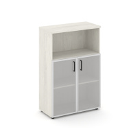 Шкаф для документов средний широкий со стеклянными дверьми Style Project SN.STS.E-203 Белый – Тиквуд Светлый – Сатин – Черные ручки / 796×400×1203 Шкаф для документов средний широкий со стеклянными дверьми Style Project SN.STS.E-203 Белый – Тиквуд Светлый – Сатин – Черные ручки / 796×400×1203