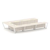 Стол для переговоров П-образный Steel Meet KM-PR.B.SP-15P / Тиквуд Светлый – Графит Глянец – Металл Белый / 4800×3200×750 Стол для переговоров П-образный Steel Meet KM-PR.B.SP-15P / Тиквуд Светлый – Графит Глянец – Металл Белый / 4800×3200×750