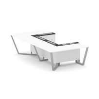 Стол для переговоров П-образный Steel Meet KM-PR.B.SP-07P / Тиквуд Светлый – Графит Глянец – Металл Серый / 1600×3200×750 Стол для переговоров П-образный Steel Meet KM-PR.B.SP-07P / Тиквуд Светлый – Графит Глянец – Металл Серый / 1600×3200×750