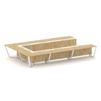 Стол для переговоров П-образный Steel Meet KM-PR.B.SP-15P / Тиквуд Светлый – Графит Глянец – Металл Белый / 4800×3200×750 Стол для переговоров П-образный Steel Meet KM-PR.B.SP-15P / Тиквуд Светлый – Графит Глянец – Металл Белый / 4800×3200×750